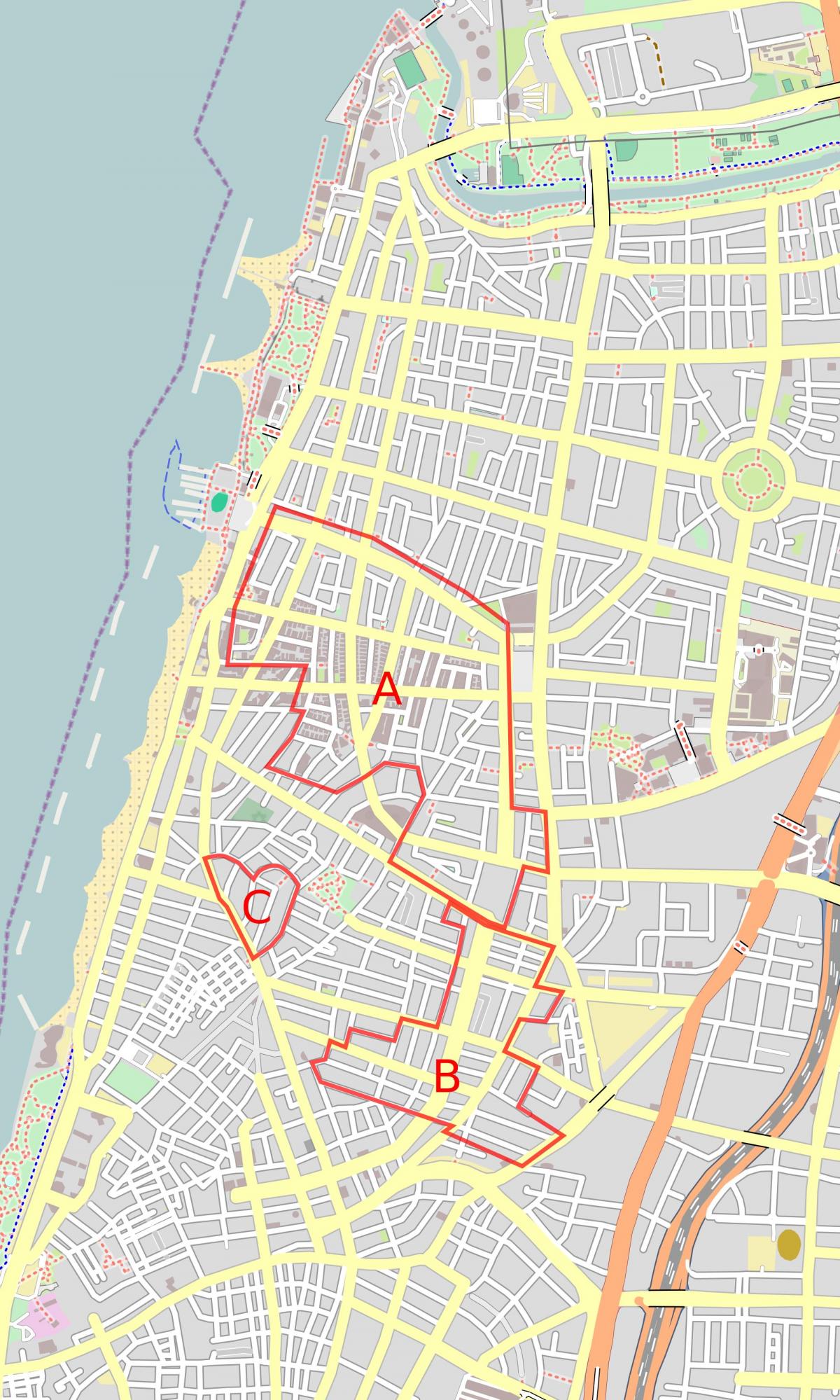 peta dari putih kota Tel Aviv