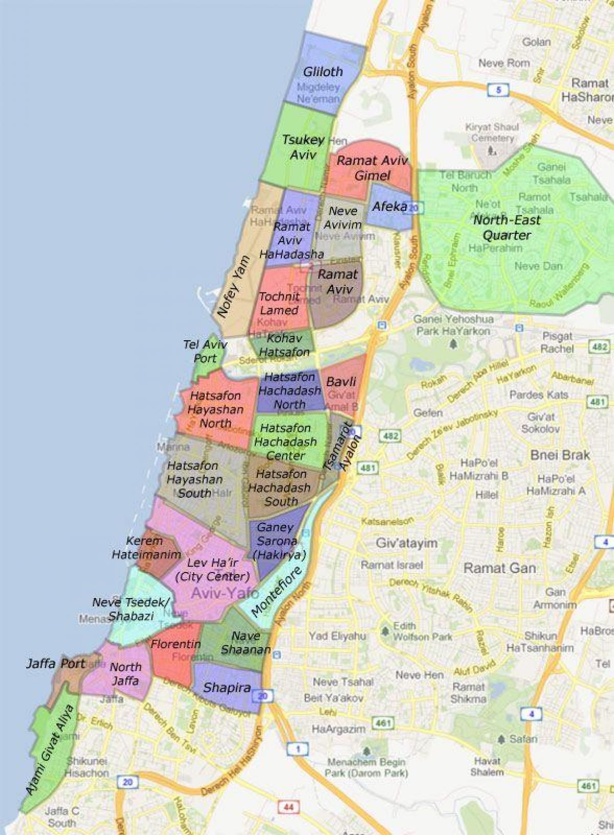 Tel Aviv lingkungan peta