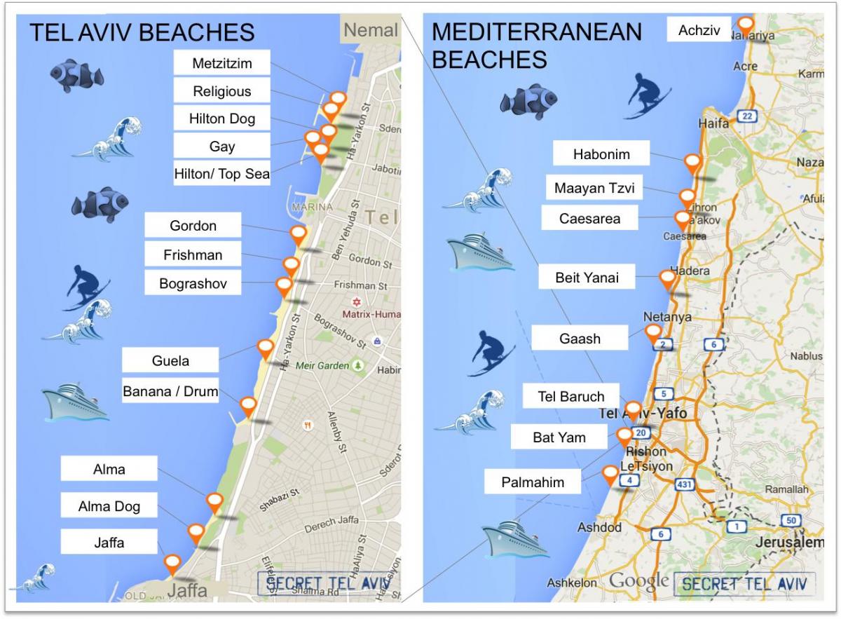 peta dari Tel Aviv pantai